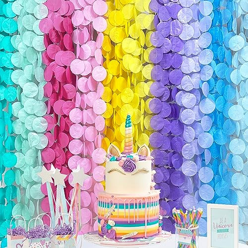 Partydekoration mit großen Kreisen, 70 m, Pastellfarben, Seidenpapier, gepunktet, Girlande für Geburtstag, Hochzeit, Junggesellinnenabschied, Verlobung, Macaron-Partyzubehör