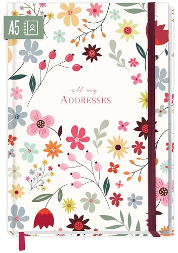 paper&you® Carnet d'adresses A5 avec onglet A-Z [Wild Flower] Livre pour contacts, anniversaires & mots de passe - durable & respectueux du climat