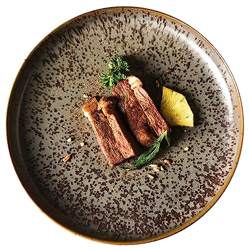 Fodalob Ceramic Large Dinner Plates in 3 Size, Rustic Porcelain Pasta Dessert Salad Serving Plates, Stoneware Steak Plate, Brown/1Pc (Size : 11.8)