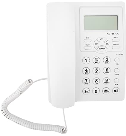 Corded Telephone,DTMF/FSK LCD Display Table Telephone Analogue, Noise Canceling Fixed Telephone Landline Telephone with Wire 3 Group Alerts for Home/Office (White)