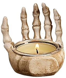 Skeletthand Teelichthalter Gothic Kerzenständer Kerzenhalter Totenkopf Schädelform Halloween Deko,Teelichthalter Skeletthand Skelett Totenschädel Totenkopf Gothic Figur Teelicht Kerze (Hand)