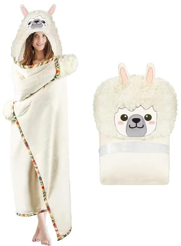 WJMSDK Alpaka Decke mit Ärmeln - Alpaka Geschenk für Frauen, Sherpa Fleece Kuscheldecke mit ärmeln, Tragbare Decke zum Anziehen als Weihnachten Geburtstagsgeschenk für Frauen Damen