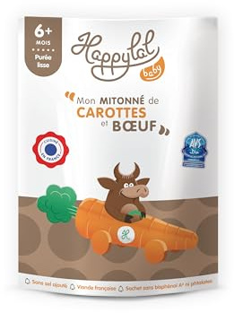 Happylal Baby Halal Babynahrung 6 Monate | Karottenhalter, Rindfleisch | kleine Gläser mit Halal-Zertifikat | Diversifizierung Babynahrung | Hergestellt in Frankreich | 10 x 150 g