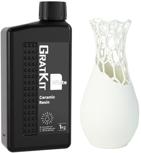 GratKit Ceramic-Like 3D-Druck Harz, 1kg Keramik-artiges UV-härtendes Resin für 405nm SLA/LCD/DLP 3D-Drucker, Hohe Temperaturbeständigkeit bis 280°C, Keramik-Optik, 1000g, Weiß