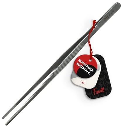 Fysell – Kochpinzette 30,5 cm extra lang zum Kochen, Grillen & Backen – Grillpinzette aus rostfreiem Edelstahl – Küchenpinzette zum Dekorieren, Anrichten & Wenden – spülmaschinenfeste Fleischpinzette