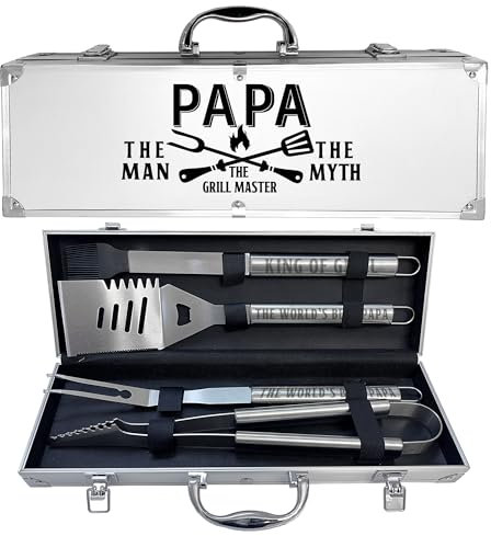 Regalos para papá, regalos para el día del padre para él, kit de accesorios de parrilla resistentes para barbacoa en el patio trasero, utensilios gruesos de acero inoxidable con herramienta de mango