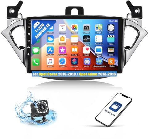 OiLiehu 1G+32G Android 13 Doppeldin Radio für Opel Corsa 2015-2019/Opel Adam 2013-2016 Autoradio Mit Bildschirm 9 Zoll Autoradio Unterstützung Mirror Link/Bluetooth/FM RDS/WiFi/GPS/Rückfahrkamera