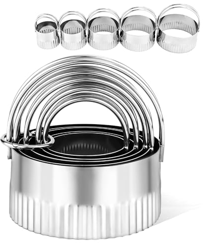 PEUTIER 5pcs Round Biscuit Cutters, Stainless Steel, Circle Cookie Cutters with Arched Handle & Ring, Professional Baking Tools for Baking Pastry Doughnut Sandwich Scone Donut