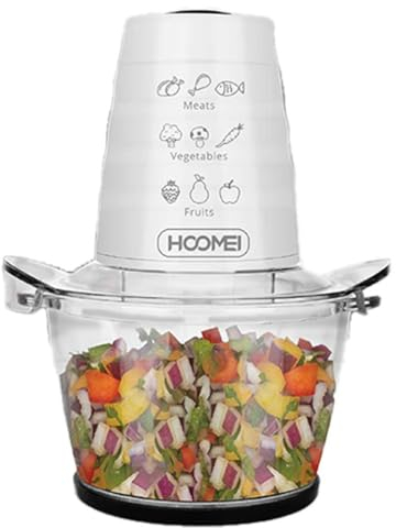 Hachoir de cuisine électrique, hachoir à viande à double lames en acier inoxydable 200 W, hachoir à fruits avec plateau en verre trempé, capacité 1L, blanc