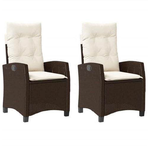 vidaXL Gartensessel mit Kissen 2 STK., Gartenstuhl mit Verstellbarer Rückenlehne, Liegestuhl mit Stahlrahmen, Sessel Stuhl Relaxsessel, Braun Poly Rattan