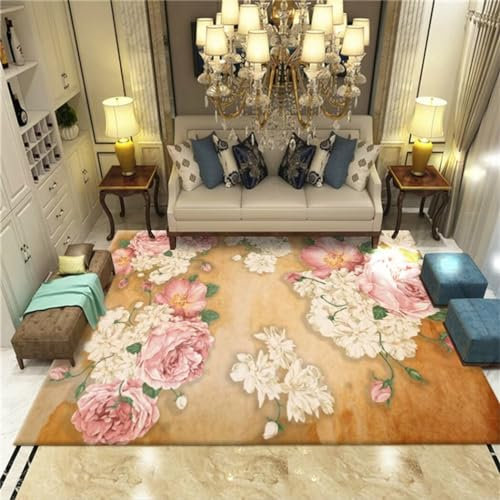 RUGMRZ Grand Tapis Salon Deco Chambre Ado Fille 120X150Cm Vieux Rose Tapis Long Tapis Décoratif De Salon Et De Chambre À Coucher À Motif Classique Doux Et Lavable