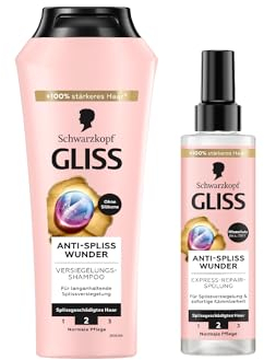 Gliss Shampoo Anti-Spliss Wunder (250 ml), Haarshampoo mit Ion-Komplex & Traubenkern-Öl, Pflegeshampoo & Spülung Anti-Spliss Wunder (200 ml), Haarspülung Splissversiegelung Hitzeschutz
