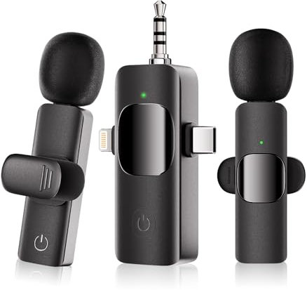 Professional Wireless Lavalier Mini Microphone - Microphone for iPhone/Android/Camera, 3 in 1 Cordless Mic Smart Noise Reduction Crystal Clear Sound Quality, Plug-Play, Suit for Video Podcast
