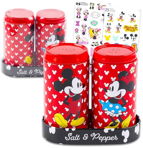 Accesorios de cocina de Mickey Mouse – El paquete de accesorios de cocina de Mickey y Minnie incluye salero y pimentero rojo de Mickey y Minnie y calcomanías | Decoración de cocina de Mickey y Minnie