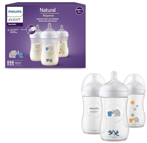 Philips AVENT Natural Response Geschenkset für Babys: 3 Natural Response Babyfläschchen (260 ml) mit T3 Saugern (ab 1 Monat), SCY903/63