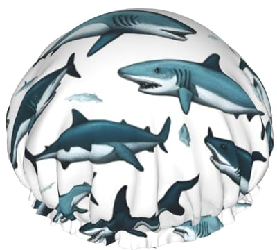 Lustige Duschhaube mit Hai-Aufdruck für Frauen – wiederverwendbar | Neuartige Haarhaube zum Baden | Lagenhut