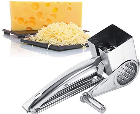Ejoyous Manuell rivjärn för parmesan och ost, rostfritt stål, med vev, multifunktionell, silver
