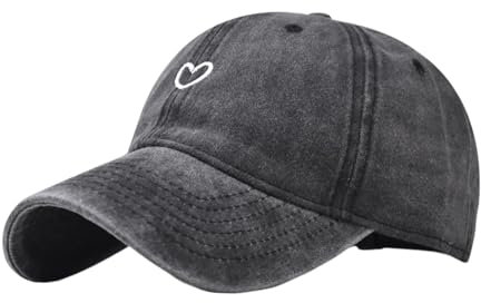 EHDWXVZM 1 Stück Schwarze, Mit Liebe Bestickte Baseballkappe, Modische Schirmmütze, Verstellbare Mütze, Sommersonnenhut, Gewaschene Distressed-Baseballkappe