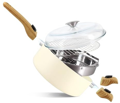 MENASTYL - Set culinaire multi-usages amovible Crème 28cm en aluminium - Ustensile tout-en-un compatible tous feux et lave-vaisselle - Revêtement en céramique - 6020897