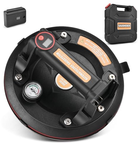 Ventouse électrique avec batterie, lève-vide, avec manomètre, charge maximale : 300 kg, ventouse de 20,3 cm avec boîte, ventouse pour verre, plaque pour stratifié, carrelage, verre, marbre