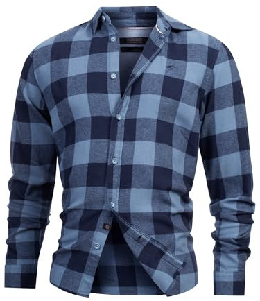 Indicode Herren INGilman Hemd kariert mit Kent-Kragen aus Baumwollmischung | Herrenhemd Männerhemd China Blue L