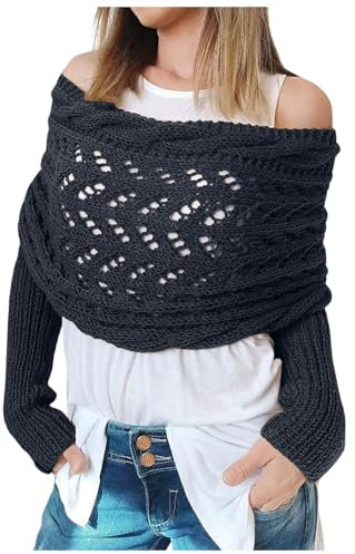 Schal Mit Ärmeln, Multifunktionaler Schal Mit Ärmeln Für Damen, Gestrickter Schal Sweater Wrap Mit Ärmeln, Boho Pashmina Schal Umhang,Strickschal Damen,Schal Damen Winter,Schal Mit Ärmeln Strick