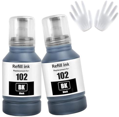 ASEKER 102 Tinte 2 Schwarz Kompatibel für Epson EcoTank ET-2750 ET-2756 ET-2850 ET-2851 ET-2856 ET-3700 ET-3750 ET-3850 ET-4500 ET-4700 ET-4750 ET-4850 ET-4856 ET-1500 Drucker (BK*2)