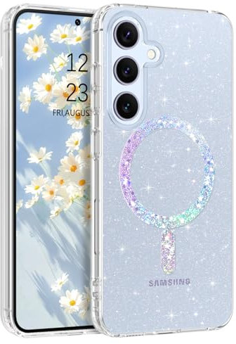 BENTOBEN Cover Magnetica per Samsung Galaxy S24 FE, Compatibile con MagSafe, Glitter e Antimpronta Custodia, Sottile TPU Silicone Antigraffio Antiurto Samsung Galaxy S24 FE Custodia- Trasparente