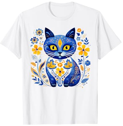 Ukraine Cat Floral Vintage Ukrainian Flag Vyshyvanka Style T-Shirt