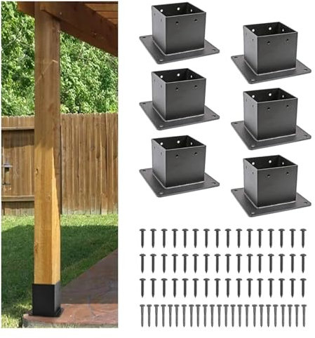 Stolpeankarbas, däckstolpsbas, 4x4 stolpbas (inre storlek 3,58x3,58) Kraftig stolpeankare Tjockt stål Mattsvart stolpar Fästen for däckstaket brevlåda Pergola(6pcs)