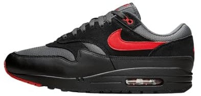 NIKE Herren AIR MAX 1 ESS Sneaker, Schwarz/Rot/Grau (Black University Red Iron Grey), 42 EU