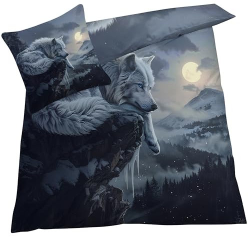 YELDAN Wolf Bettwäsche 140x200, Tier Bettbezug 140x200 2er Set, Wendebettwäsche und Kissenbezug, Weiche & Atmungsaktive Mikrofaser Bettwäsche-Sets