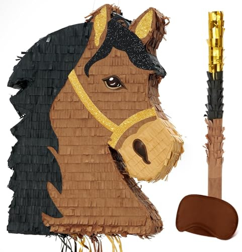 WERNNSAI Horse Pinata Horsehead Pinata with Blindfold and Stick | Farm Animal Horse Party Decoration Cowboy Birthday Decoration for Birthday Celebration Bachelor Party Supplies
