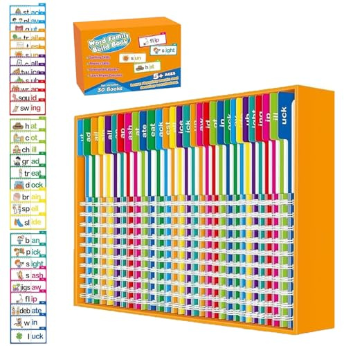 30 Read And Rhyme flip Books, Reading And Rhyming, Sight Word Flash Cards For Reading Games, Word Families Letter Sounds Flash Cards, (Orange, 25 * 17 * 8cm)