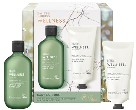 Baylis & Harding Wellness Ladies Body Care Duo Gift Set 1 Pack | Ginger, Lime & Basil Leaf, 97% Naturally Derived, Vegan Friendly