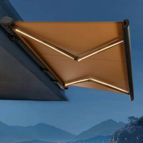 RNQZ Tenda da Sole Retrattile elettrica con luci a LED, Tenda da Sole Impermeabile per Patio con Telecomando, Tenda da Sole per Porte e finestre, per terrazza, Balcone, Cortile,2X1.5M