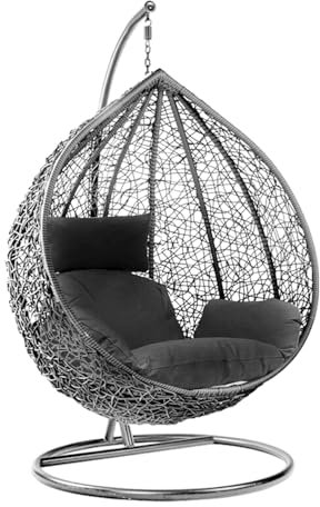 Rattan Swing Egg Chair Garden Swing Chair Patio Hanging Chair Indoor/Outdoor Hanging Hammock with Cushion (black chair-black)