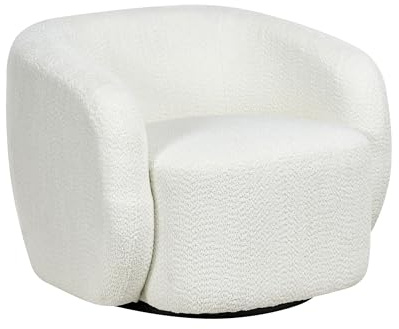 Beliani Modern Swivel Armchair Polyester Upholstery with Armrests Wide Seat Living Room Off-White Tore