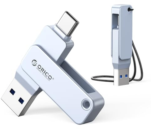 ORICO Clé USB 256 Go USB-C et USB-A, 150 Mo/s, USB 3.2 Gen 1, Bleu, EB05 | Plug and Play, Boîtier Métallique, OTG, Compatible iPhone 17/16/15, Android, Tablettes, Ordinateurs portables, Mac, Windows