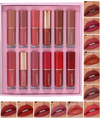 Zyntora Coffret de Rouge à Lèvres | 12 Pièces Kit De Maquillage Pour Lèvres Imperméable,Set De Maquillage Labial Mat Et Brillant | Pour Voyage Déplacement Professionnel Scène Rendez-Vous