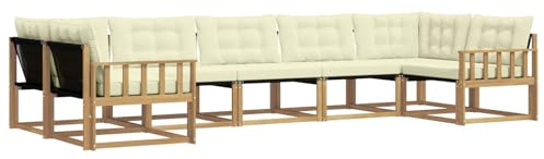 vidaXL Outdoor-Sofagarnitur mit Kissen 7 pcs Weiß und Creme, Elegantes Garten-Sofa, modernes Outdoor-Sofa, robuste Lounge-Möbel für gemütliche Treffen