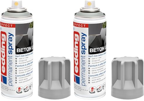 Edding 5200 spray permanent - effet béton - 200 ml - peinture acrylique pour peindre ou décorer verre, métal, bois, céramique, plastique, toile - peinture acrylique en aérosol (Lot de 2)