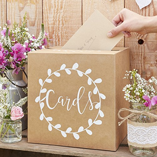 Ginger Ray Sturdy Wedding Day Card Box Rustikales Landhaus, Geblümt, Weiß, 25cm x 25cm