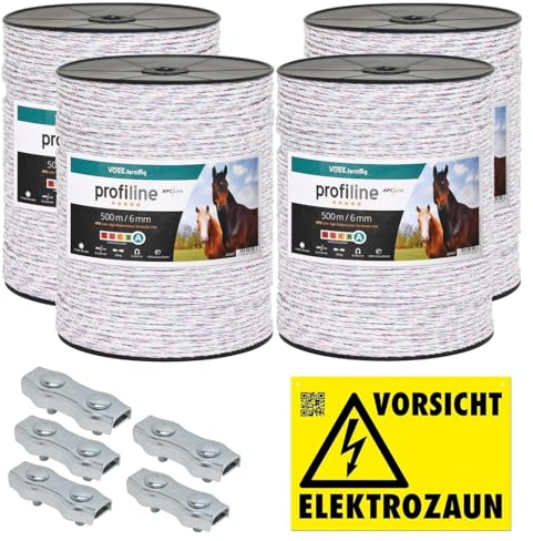 VOSS.farming 2000m Kunststofflitze 6mm mit Litzenverbindern Weidezaunseil Weidezaun Litze Kordel