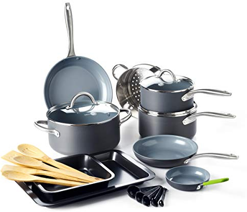 Greenpan CC002160-001 Lima Healthy, Ceramic, PFAS Free Nonstick, Hard Anodized Aluminum, Stainless Steel Handles, Gray