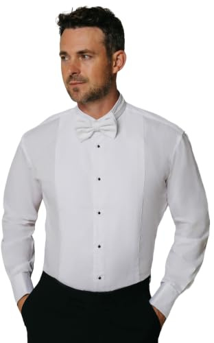 Dobell Mens White Marcella Evening Dress Shirt Slim Fit Wing Collar Stud Button Front