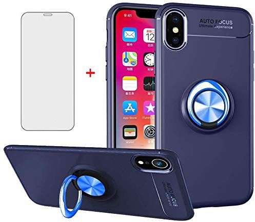 Phone Case for iPhone Xs Max 6.5 inch with Tempered Glass Screen Protector Magnetic Mount Ring Holder Kickstand Accessories i X Xa Xrmax Xsmax 10x SX Xmax 10xs 10s 10 Plus Xmaxs Sxmax 2018 Blue