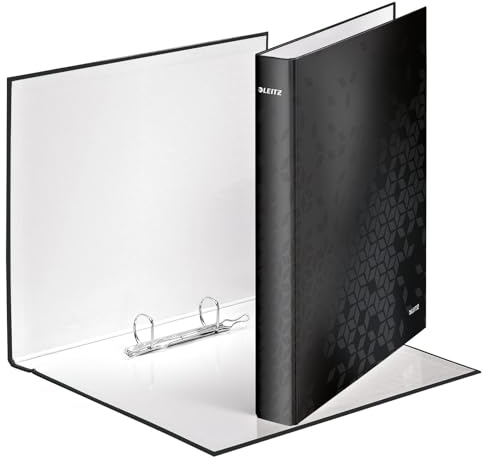 Leitz WOW Ringbuch für bis zu 230 Blatt, A4, 2 D-Ring Mechanik, 40 mm Rückenbreite, Schwarz, 42410095