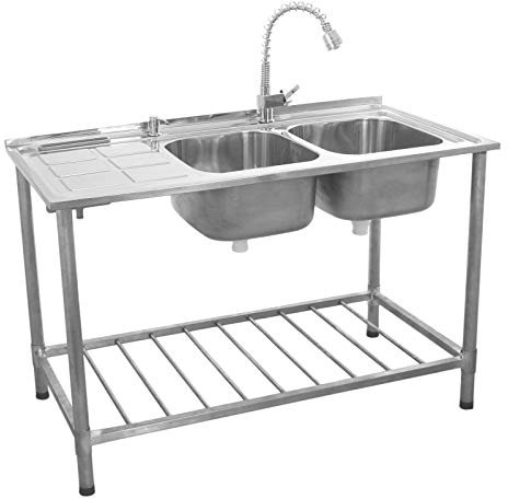 Commercial Sink Kitchen Catering Stainless Steel Wash Basin Double Bowl With Left Hand Drainer And Storage Shelf Hygienic Left Hand Bowls Restaurant Cafe
