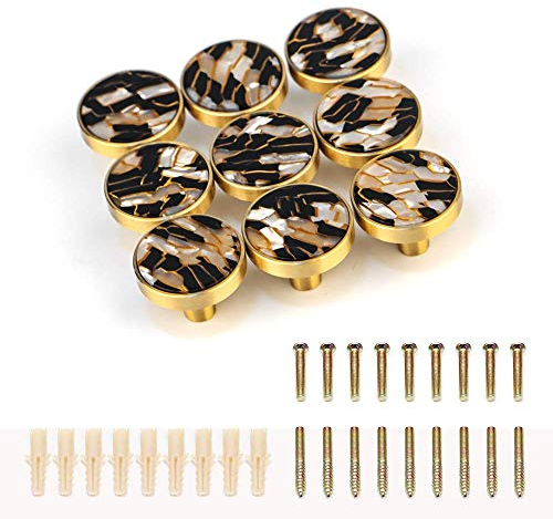 EVERGD 27mm Pure Copper Handle Shell Brass Gold Wardrobe Kitchen Cabinet Door Knobs Drawer Cupboard Hardware Pull Handle Clothes Coat Hook Modern Simple (9, Amber&Black)